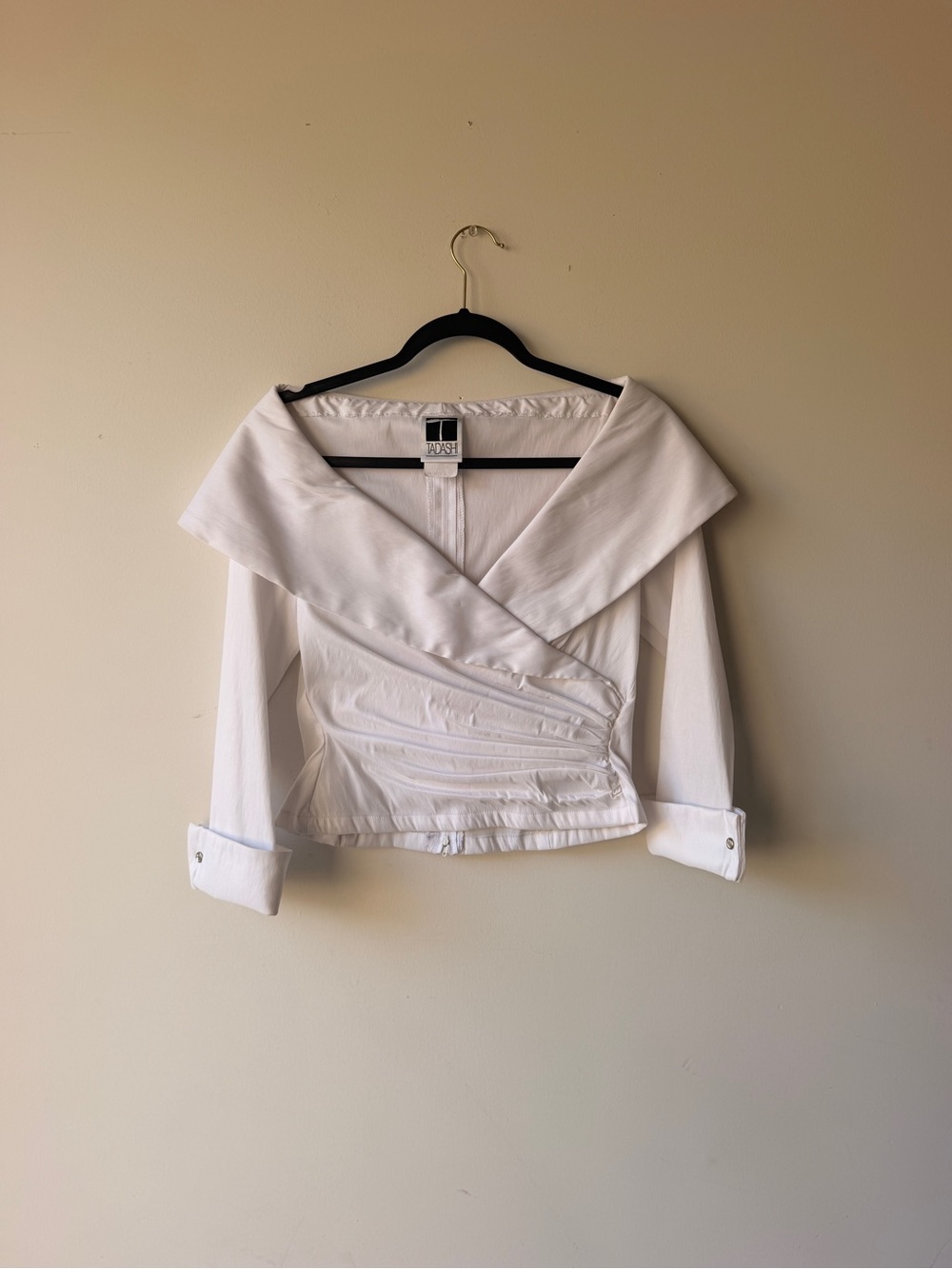 Vintage Tadashi White Off-Shoulder Wrap Blouse